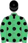 Emerald green, black spots, black cap