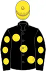 Black, large yellow spots, black sleeves, yellow spots, yellow cap