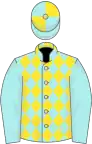 Pale blue and yellow diamonds, pale blue sleeves, quartered cap