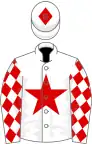 White, red star, diamonds on sleeves, diamond on cap