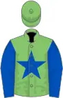 Light green, royal blue star and sleeves, light green cap