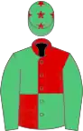 Red and emerald green quartered, emerald green sleeves, emGreen cap, red stars