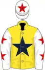 Yellow, dark blue star, white sleeves, red stars, white cap, red star