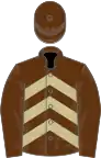 Brown, beige chevrons, brown sleeves and cap