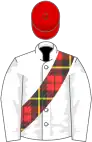 White, Wallace tartan sash, red cap