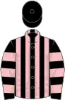 Black and pink stripes, hooped sleeves, black cap