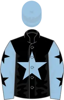 Black, light blue star, light blue sleeves, black stars, light blue cap