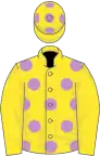 Yellow, mauve spots, yellow sleeves