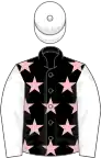 Black, pink stars, white sleeves and cap