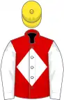 Red, white diamond and sleeves, yellow cap