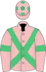 Pink, emerald green cross belts and armlets, spots on cap