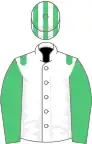 White, emerald green epaulets and sleeves, emerald green and white striped cap