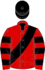 Red, Black sash, hooped sleeves, Black cap