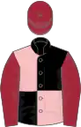 Black and pink (quartered), maroon sleeves and cap