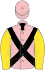 Pink, black cross belts, yellow sleeves