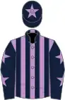 Mauve and dark blue stripes, dark blue sleeves, mauve stars, dark blue cap, mauve star