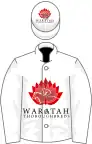 White, red waratah, diagonally halved sleeves, white cap with red waratah