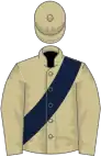 Beige, dark blue sash