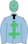 Light blue, emerald green cross of lorraine, check cap