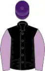 Black, lilac sleeves, purple cap