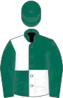 Dark green and white (quartered), dark green sleeves and cap