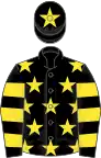 Black, Yellow stars, hooped sleeves and star on cap