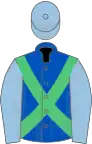 Royal Blue, Emerald Green cross belts, Light Blue sleeves and cap