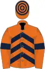 Orange, dark blue chevrons and armlets, hooped cap