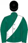 Dark green, white sash, black cap