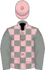 Grey and pink check, grey sleeves, pink cap