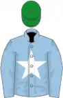 Light blue, white star, green cap