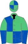 Emerald green and royal blue (quartered), halved sleeves