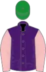 Purple, Pink sleeves, Green cap