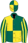 Dark green and yellow (quartered), striped sleeves