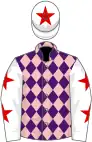 Purple and pink diamonds, white sleeves, red diamonds, white cap, red star