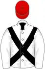 White, black cross belts, red cap