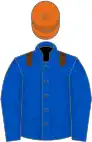 Royal blue, brown epaulets, orange cap