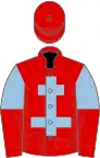 Red, light blue cross of lorraine, light blue and red halved sleeves