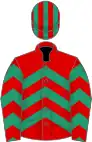 Red, emerald green chevrons, striped cap