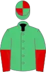 Emerald Green, Red Halved Sleeves, Quartered Cap