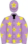 Mauve, yellow stars, mauve cap, yellow star