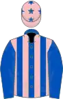 ROYAL BLUE and PINK STRIPES, royal blue sleeves, pink cap, royal blue stars