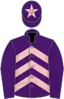 Purple, pink chevrons, purple sleeves, purple cap, pink star