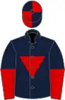 Dark blue, red inverted triangle, halved sleeves, quartered cap