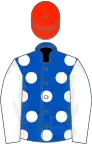 Royal Blue, White spots and sleeves, Scarlet cap