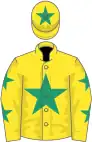 Yellow, emerald green star, stars on sleeves, star on cap