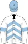 White, light blue chevrons, armlets and cap