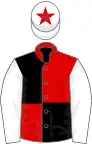 Red and black (quartered), white sleeves, white cap, red star