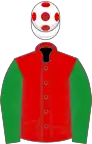 Red, green sleeves, white cap, red spots