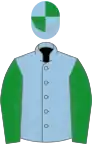 Light blue, green sleeves, quartered cap